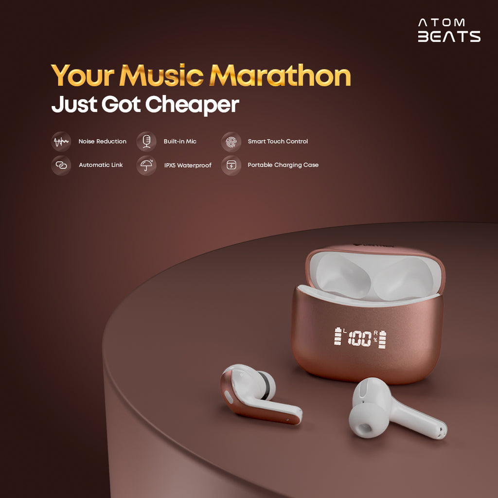 Atom Beats – Bluetooth 5.3, 50Hrs Backup & Noise Reduction in One Compact TWS.