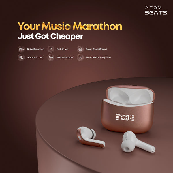 Atom Beats – Bluetooth 5.3, 50Hrs Backup & Noise Reduction in One Compact TWS.