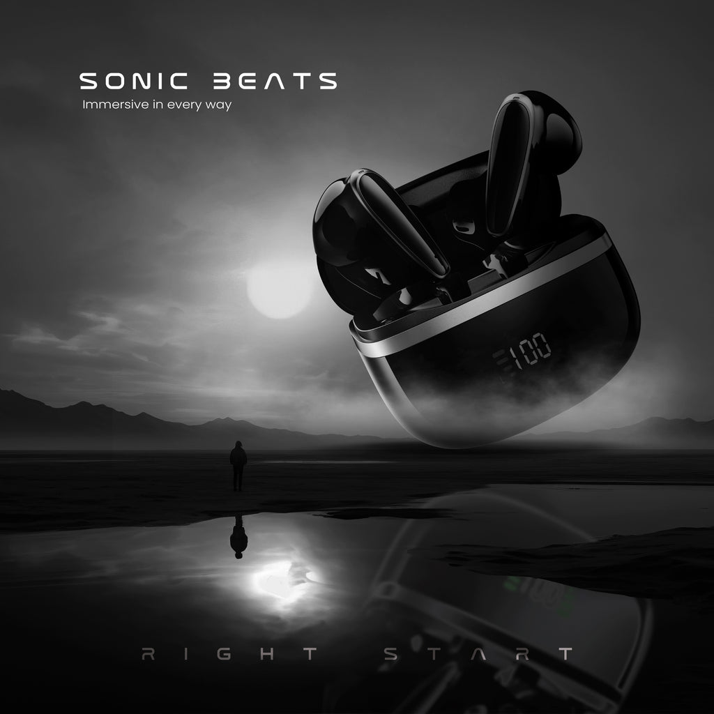 Sonic Beats – 50-Hour HD Wireless Earbuds with BT 5.3, Noise Reduction & IPX5 Water Resistance.