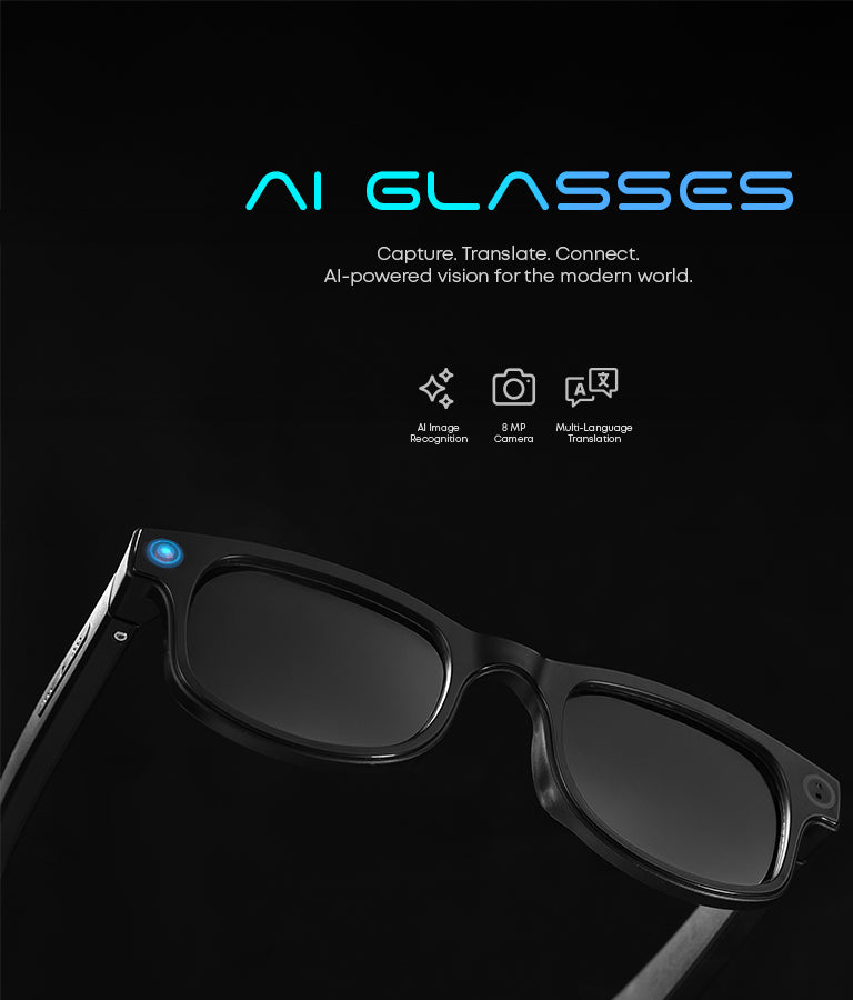 Osmart AI Glasses - 8MP Camera, 1200p 30fps Video Recording, Wi-Fi