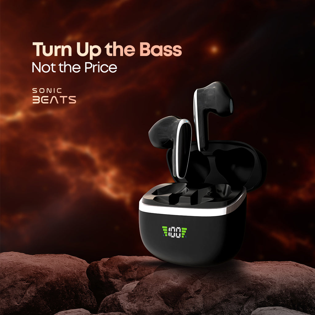 Sonic Beats – 50-Hour HD Wireless Earbuds with BT 5.3, Noise Reduction & IPX5 Water Resistance.